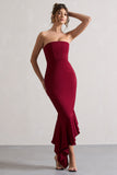 Sandy Berry Strapless Corset Asymmetric Maxi Dress