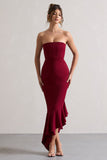 Sandy Berry Strapless Corset Asymmetric Maxi Dress