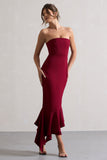 Sandy Berry Strapless Corset Asymmetric Maxi Dress