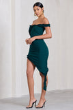 Deserted Petrol Blue Bardot Frilled Asymmetric Midi Dress