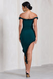 Deserted Petrol Blue Bardot Frilled Asymmetric Midi Dress