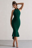 Maluma Bottle Green Halter-neck midi dress