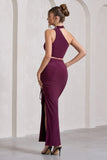 In The Air Plum Ruched Asymmetric High-Waisted Maxi Skirt