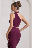 North Wind Plum One-Shoulder Crop Top With Scarf