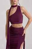 North Wind Plum One-Shoulder Crop Top With Scarf