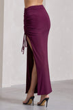 In The Air Plum Ruched Asymmetric High-Waisted Maxi Skirt