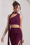 North Wind Plum One-Shoulder Crop Top With Scarf