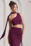 North Wind Plum One-Shoulder Crop Top With Scarf