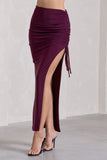 In The Air Plum Ruched Asymmetric High-Waisted Maxi Skirt