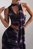 North Wind Black Printed One-Shoulder Crop Top With Scarf