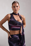 North Wind Black Printed One-Shoulder Crop Top With Scarf