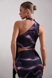 North Wind Black Printed One-Shoulder Crop Top With Scarf