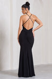 Stellar Black Halter-Neck Twisted Split Maxi Dress