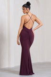 Stellar Plum Halter-Neck Twisted Split Maxi Dress