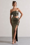 Gilded Gold Metallic One-Sleeved Cut-Out Split Maxi Dress