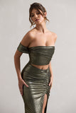 Gilded Gold Metallic One-Sleeved Cut-Out Split Maxi Dress