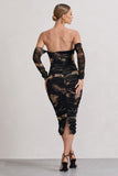 Indy Brown Print Ruched Strapless Long-Sleeve Midi Dress