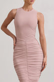 Antonia Champagne Sleeveless Ruched Bodycon Midi Dress