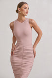 Antonia Champagne Sleeveless Ruched Bodycon Midi Dress