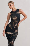 Antonia Brown Print Sleeveless Ruched Bodycon Midi Dress
