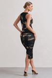 Antonia Brown Print Sleeveless Ruched Bodycon Midi Dress