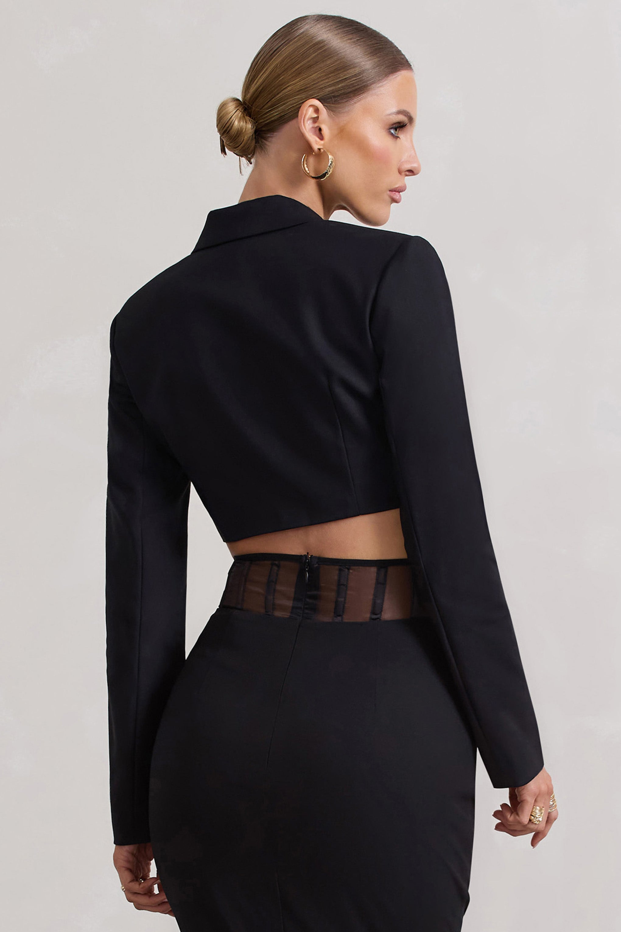 Interrupted Black Tailored Cropped Blazer