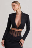 Interrupted Black Tailored Cropped Blazer