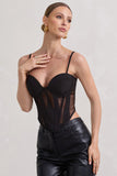 Electra Black Mesh Panelled Strappy Corset Top