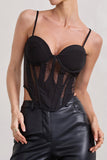 Electra Black Mesh Panelled Strappy Corset Top