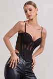 Electra Black Mesh Panelled Strappy Corset Top
