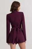 Madison Plum Plunge Tie Waist Tailored Playsuit