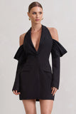 Your Night Black Plunge Draped Blazer Dress