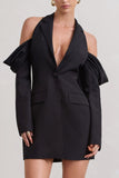 Your Night Black Plunge Draped Blazer Dress