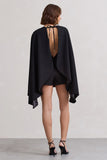 Presley Black Backless Skort Playsuit With Cape