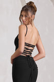 Alora Black Strappy Lace-Up Maxi Dress With Flower Corsage