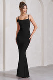 Alora Black Strappy Lace-Up Maxi Dress With Flower Corsage