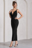Yvette Black Plunge-Neck Twisted Maxi Dress With Cross-Back