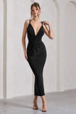 Yvette Black Plunge-Neck Twisted Maxi Dress With Cross-Back
