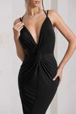 Yvette Black Plunge-Neck Twisted Maxi Dress With Cross-Back
