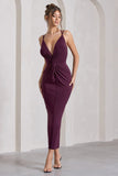Yvette Plum Plunge-Neck Twisted Maxi Dress With Cross-Back
