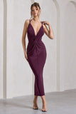 Yvette Plum Plunge-Neck Twisted Maxi Dress With Cross-Back