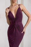 Yvette Plum Plunge-Neck Twisted Maxi Dress With Cross-Back