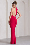Leonie Red Halter-Neck Split Maxi Dress With Wrap Detail
