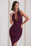 Picture This Plum Asymmetric Halter-Neck Backless Maxi Dress