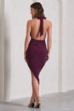 Picture This Plum Asymmetric Halter-Neck Backless Maxi Dress