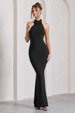 Malika Black Sleeveless Halter-Neck Maxi Dress