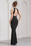 Malika Black Sleeveless Halter-Neck Maxi Dress
