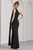 Adelaide Black Asymmetric Sleeveless Split Maxi Dress