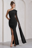 Adelaide Black Asymmetric Sleeveless Split Maxi Dress
