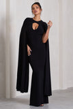 Standing Ovation Black Plunge-Neck Cape Maxi Dress
